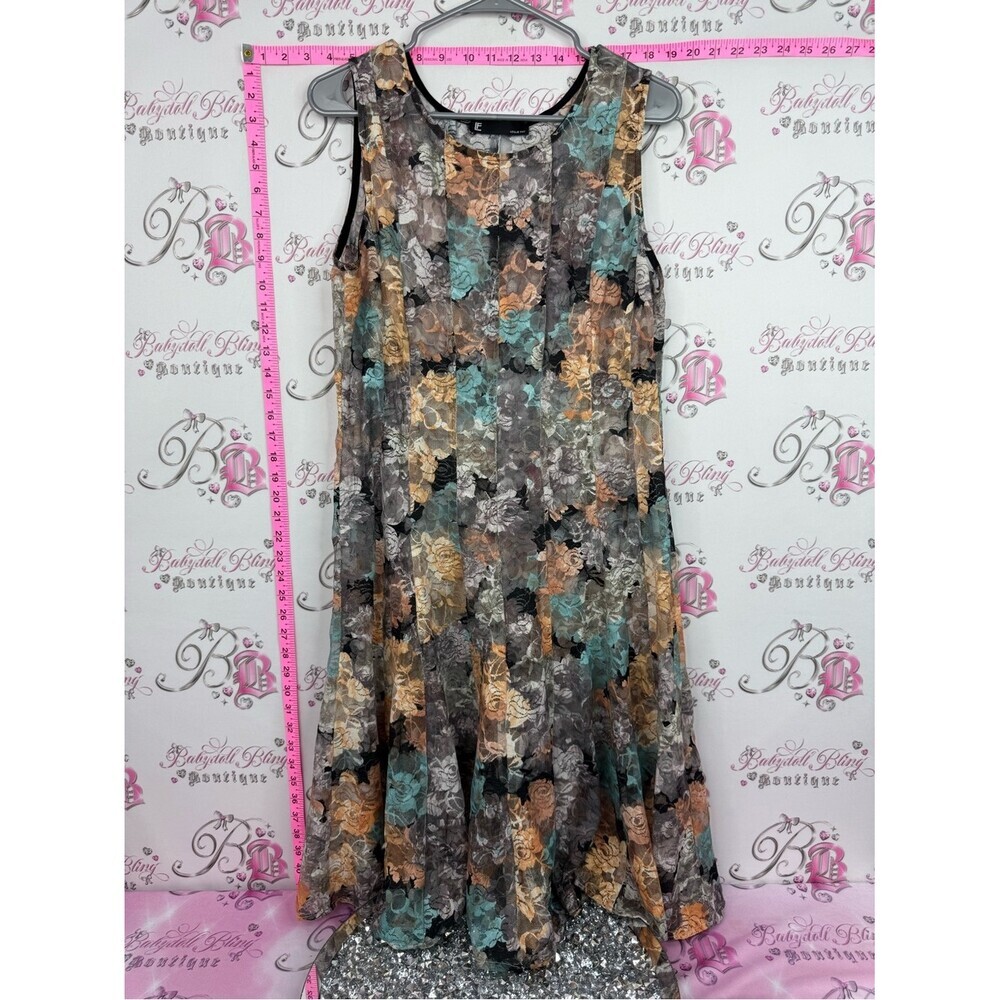 Leslie Fay Sleeveless Floral Maxi Dress in Teal, Mustard & Gray